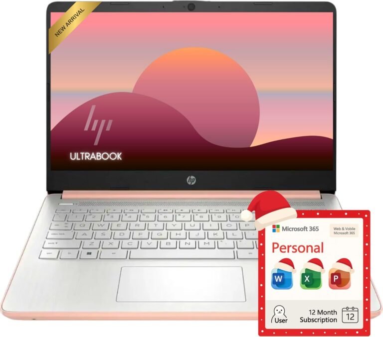 HP Rose Gold Ultrabook 14 Laptop with Office 365, Intel 4-Core CPU, 1.1TB Storage (1TB OneDrive and 64GB Emmc), 8GB RAM, Windows 11, No Mouse